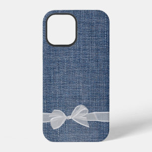 strik op blauwe denim iPhone 12 hoesje