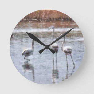 Strike A Pose Flamingo Waterverf Ronde Klok