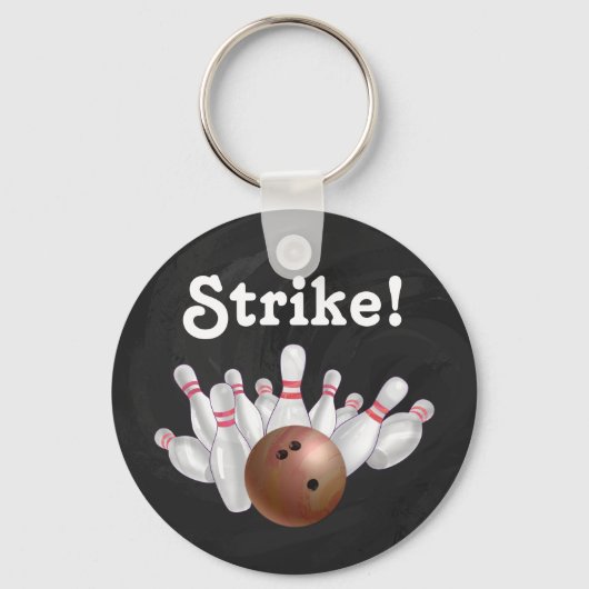 Strike. Oranje Bowling Ball met speldenSleutelhang Sleutelhanger (Voorkant)