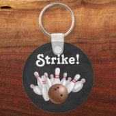 Strike. Oranje Bowling Ball met speldenSleutelhang Sleutelhanger (Voorkant)
