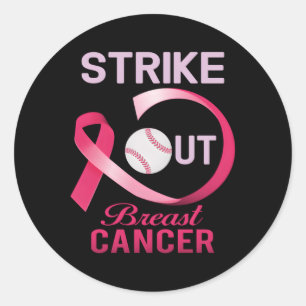 Strike out Borstkanker Baseball Cancer Awareness Ronde Sticker