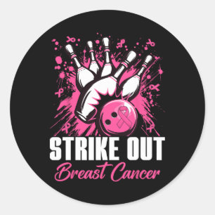 Strike Out Borstkanker Bowling Pink Ribbon Vrouwen Ronde Sticker
