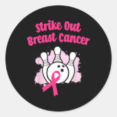 Strike Out Borstkanker Bowling Ribbon Roze Ronde Sticker (Voorkant)