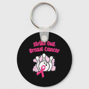 Strike Out Borstkanker Bowling Ribbon Roze Sleutelhanger