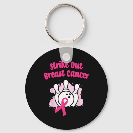 Strike Out Borstkanker Bowling Ribbon Roze Sleutelhanger (Voorkant)