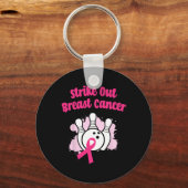 Strike Out Borstkanker Bowling Ribbon Roze Sleutelhanger (Voorkant)
