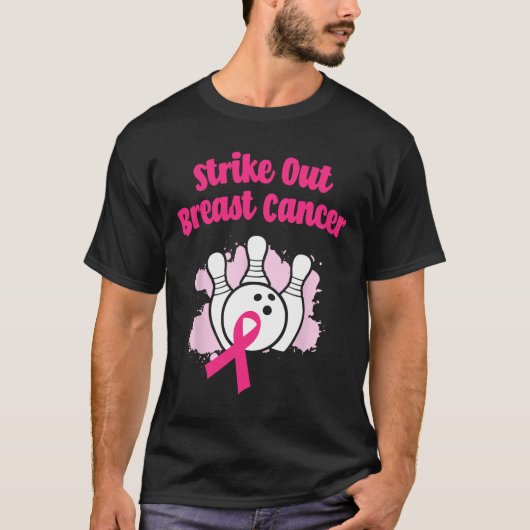 Strike Out Borstkanker Bowling Ribbon Roze T-shirt (Voorkant)