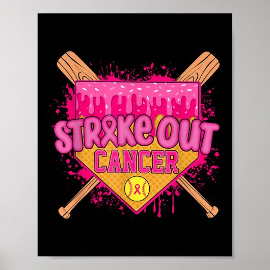 Strike Out Borstkanker Krijger Softbal Drip Thuis Poster (Voorkant)