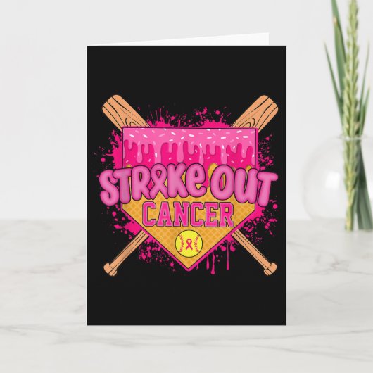 Strike Out Borstkanker Krijger Softball Drip Thuis Kaart (Voorkant)