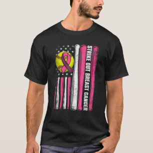 Strike Out Borstkanker Softbal Amerikaanse vlag Wo T-shirt