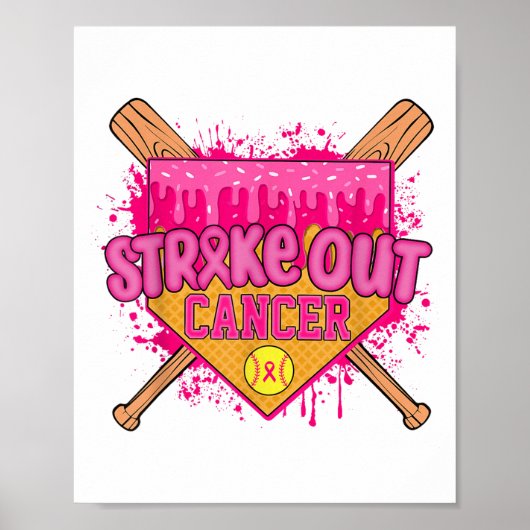 Strike Out Borstkanker Warrior Softbal Drip Home Poster (Voorkant)