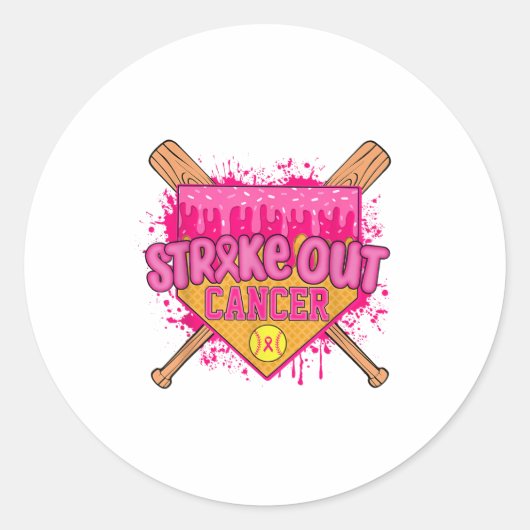 Strike Out Borstkanker Warrior Softbal Drip Home Ronde Sticker (Voorkant)