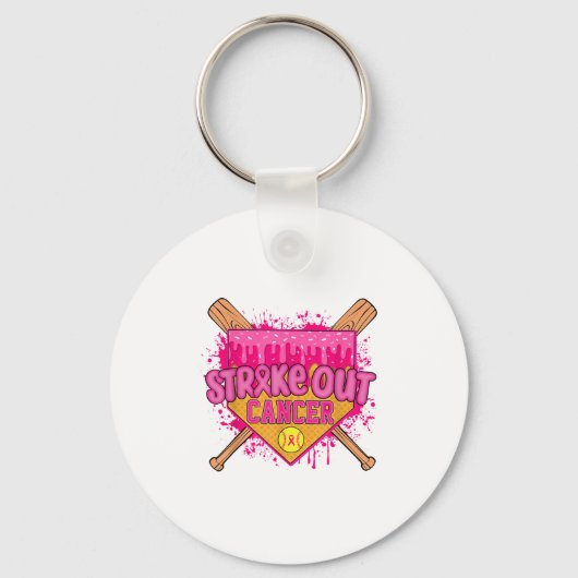 Strike Out Borstkanker Warrior Softbal Drip Home Sleutelhanger (Voorkant)