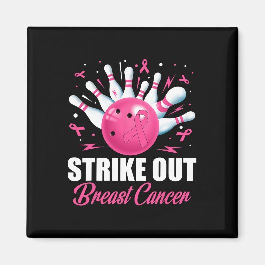 Strike Out Bowling Ball Pins Borstkanker Roze Ri Magneet (Voorkant)