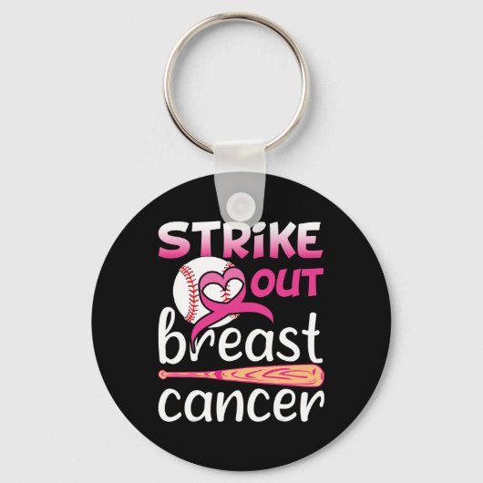 Strike Out Breast Cancer Awareness Baseball Softba Sleutelhanger (Voorkant)