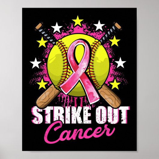 Strike Out Breast Cancer Awareness Day Pink Ribbon Poster (Voorkant)