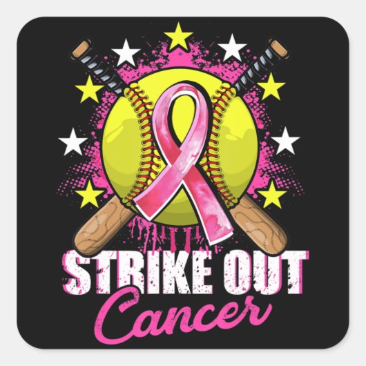 Strike Out Breast Cancer Awareness Day Pink Ribbon Vierkante Sticker (Voorkant)