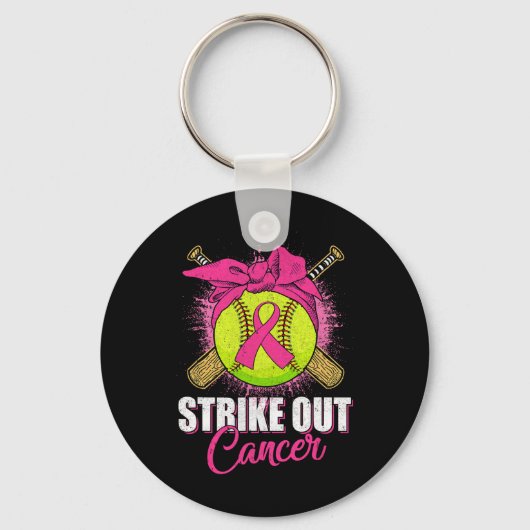 Strike Out Breast Cancer Awareness Softll Pink Rib Sleutelhanger (Voorkant)