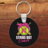 Strike Out Breast Cancer Awareness Softll Pink Rib Sleutelhanger (Voorkant)