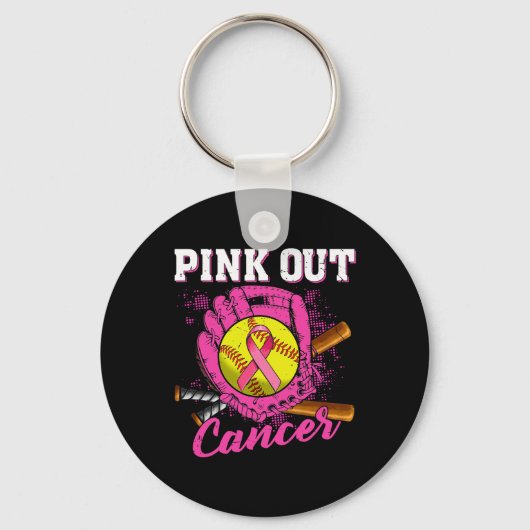 Strike Out Breast Cancer Awareness Softll Pink Wom Sleutelhanger (Voorkant)