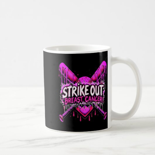 Strike Out Breast Cancer Baseball Softball Drip Ho Koffiemok (Rechts)