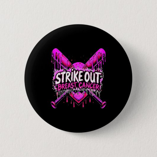 Strike Out Breast Cancer Baseball Softball Drip Ho Ronde Button 5,7 Cm (Voorkant)