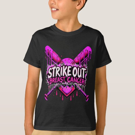 Strike Out Breast Cancer Baseball Softball Drip Ho T-shirt (Voorkant)