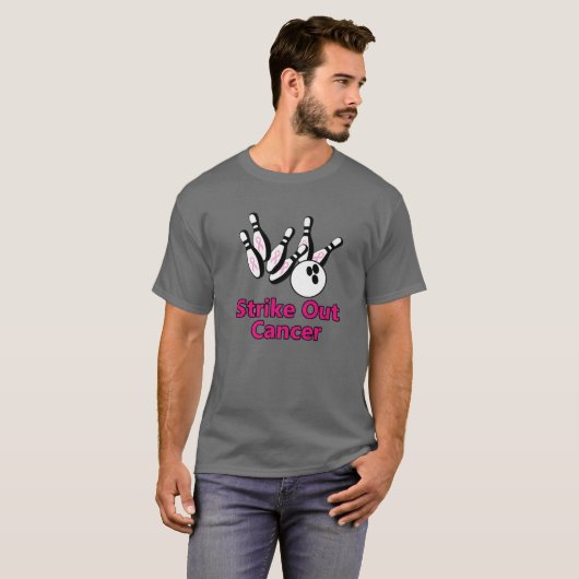 Strike Out Breast Cancer Bowling Pins roze lint T-shirt (Voorkant volledig)