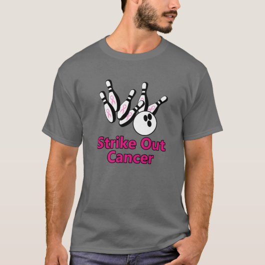 Strike Out Breast Cancer Bowling Pins roze lint T-shirt (Voorkant)