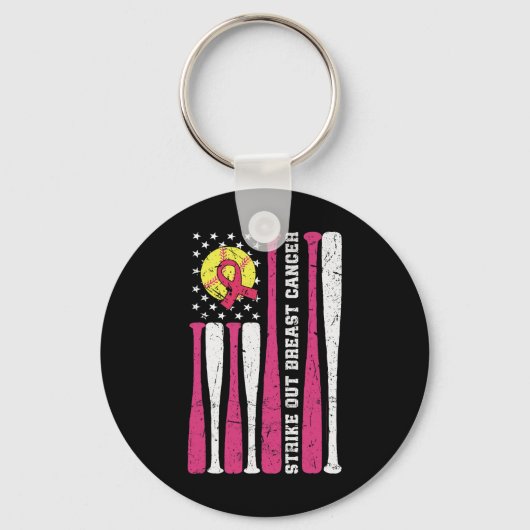 Strike Out Breast Cancer Softll Fight Awareness Me Sleutelhanger (Voorkant)