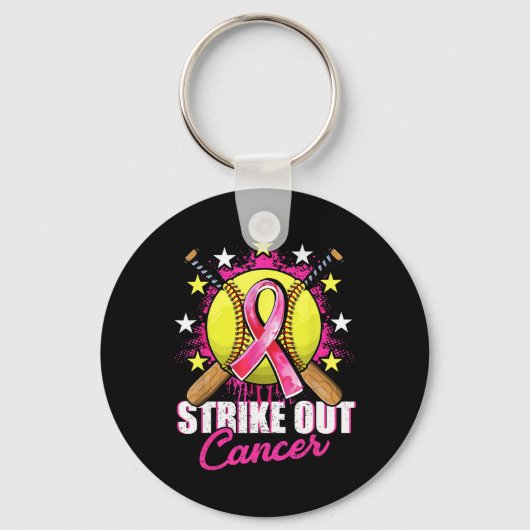 Strike Out Breast Cancer Warrior Softll Pink Ribbo Sleutelhanger (Voorkant)