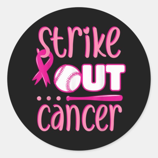 Strike Out Cancer Softball Ball Mammogram Roze Ronde Sticker (Voorkant)