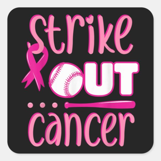 Strike Out Cancer Softball Ball Mammogram Roze Vierkante Sticker (Voorkant)