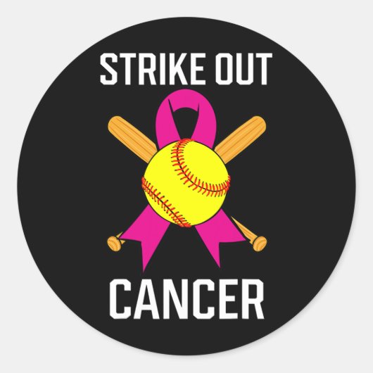 Strike Out Cancer Softball Roze lintspel C Ronde Sticker (Voorkant)