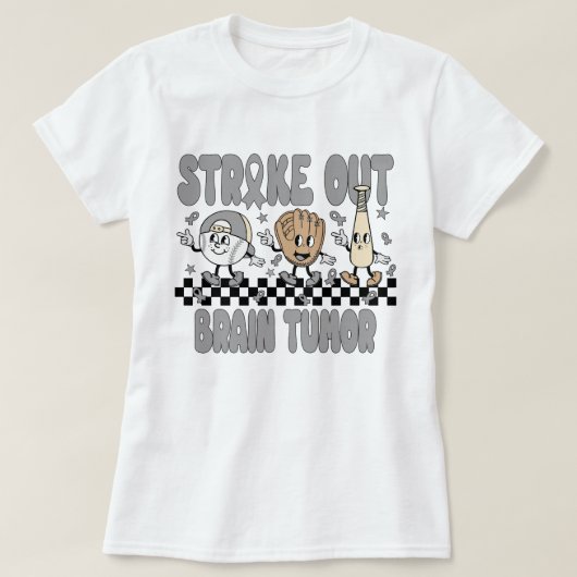 Strike Out Hersentumor Grijs Ribbon Chessboard T-shirt (Design voorkant)