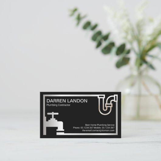 Strike Retro Silver Plumbing Icon Border Plumber Visitekaartje (Staand voorkant)