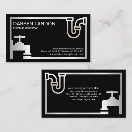 Strike Retro Silver Plumbing Icon Border Plumber Visitekaartje (Voorkant / Achterkant)