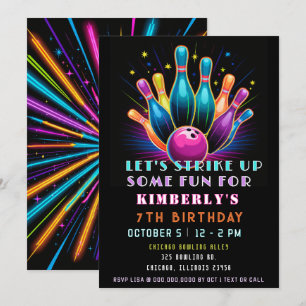 Strike Up Some Fun Neon Glow Bowling Verjaardag Kaart