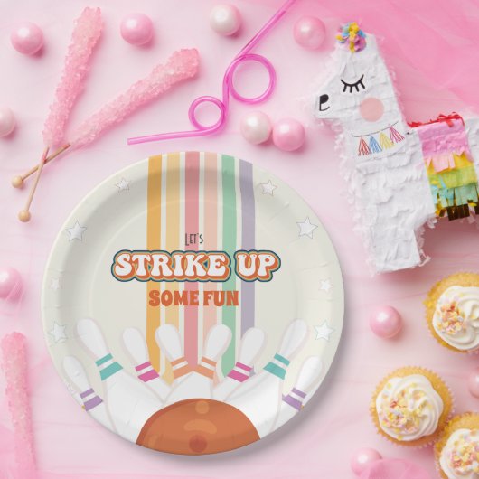 Strike Up Some Fun - Retro Bowling verjaardagsfees Papieren Bordje (Feest)