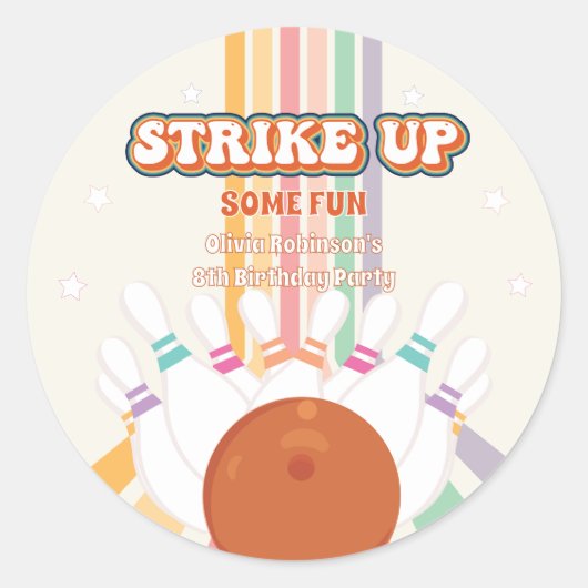 Strike Up Some Fun - Retro Bowling verjaardagsfees Ronde Sticker (Voorkant)