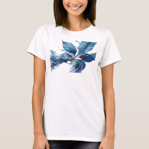 Strikend Blauw Abstract Bladeren Modeprint T-shirt