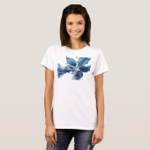 Strikend Blauw Abstract Bladeren Modeprint T-shirt (Voorkant volledig)