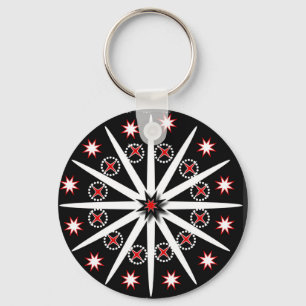 Strikend zwart rood grijs en wit patroon     sleutelhanger