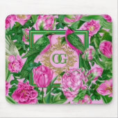 Strikende botanische roze en groene monogram- muismat (Voorkant)