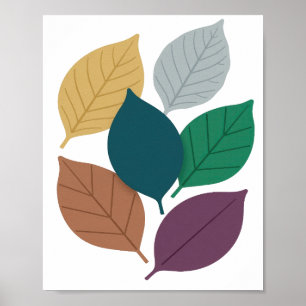 Strikende grijze HERFSTBLADEREN Artistiek motief Poster