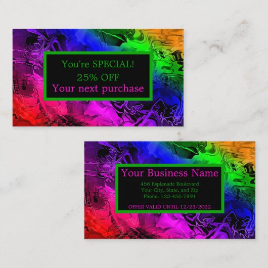 Strikende moderne regenboog iriserende kleuren kortingskaartje (Voorkant / Achterkant)