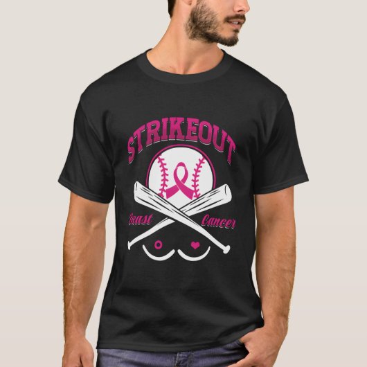 Strikeout Borstkanker Awareness Baseball Bat Bal T-shirt (Voorkant)