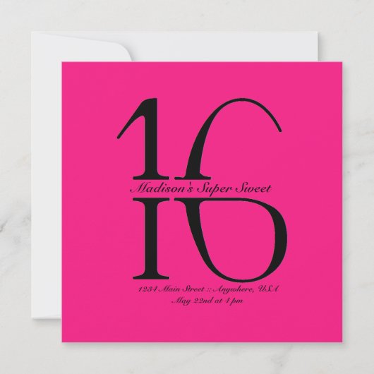Strikethrough Super Sweet 16 Uitnodiging (Voorkant)