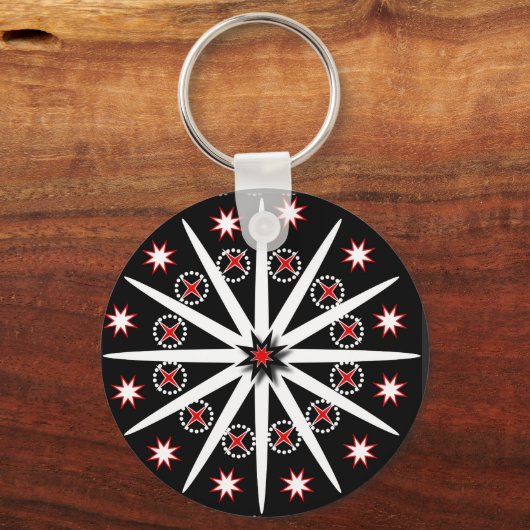 Striking black red grey and white patterned ke sleutelhanger (Voorkant)