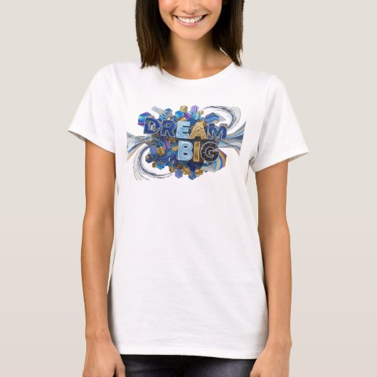 Striking Blauwe DROOM GROOT Citaat T-shirt (Voorkant)